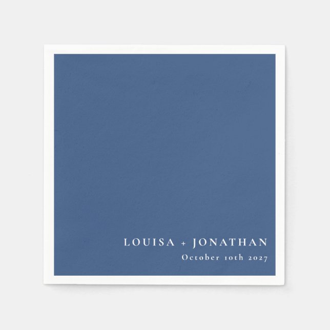Elegant French Blue Trendy Minimal Custom Names Napkin (Front)