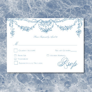 Elegant French Blue Victorian Chinoiserie Wedding RSVP Card