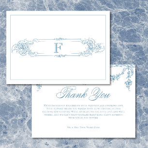 Elegant French Blue Victorian Chinoiserie Wedding Thank You Card
