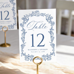 Elegant French Blue Victorian Floral Wedding Table Number