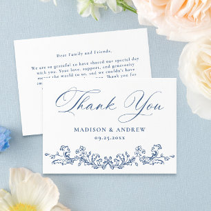 Elegant French Blue Victorian Floral Wedding Thank You Card