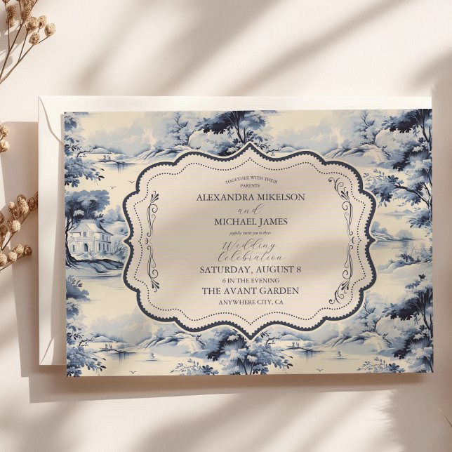 Elegant French Blue Vintage Floral Wedding Invitation (Creator Uploaded)