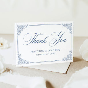 Elegant French Blue Vintage Ornate Frame Wedding Thank You Card