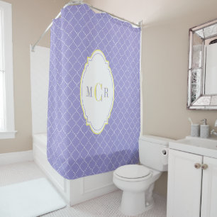 Elegant French Blue Yellow white Trellis Monogram Shower Curtain