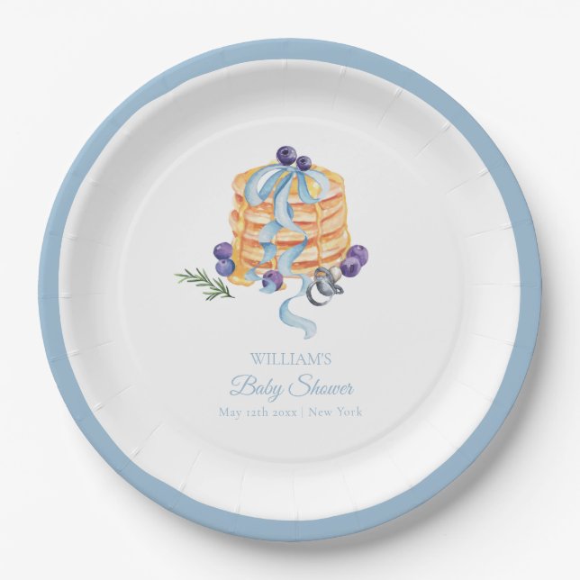 Elegant French Blueberry Pancake Baby Shower  Paper Plate (Front)