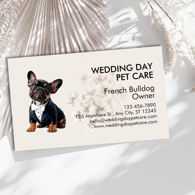 Elegant French Bulldog Wedding Day Pet Care Business Card (Elegant French Bulldog Wedding Day Pet Care Business Card)