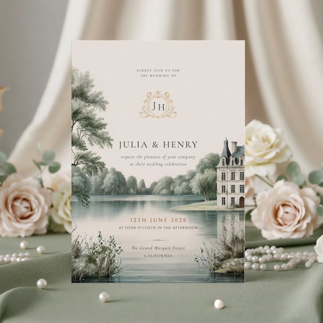 Elegant French Château Monogram Wedding Invitation (Creator Uploaded)