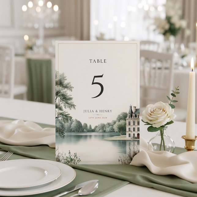 Elegant French Château Monogram Wedding Table Card (Creator Uploaded)