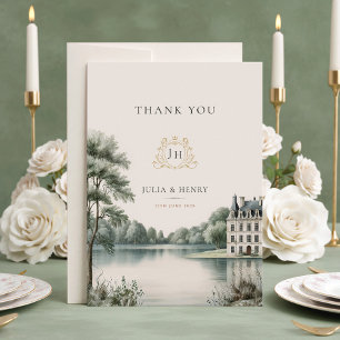 Elegant French Château Monogram Wedding Thank You Card