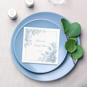 Elegant French chinoiserie blue monogram printed Napkin