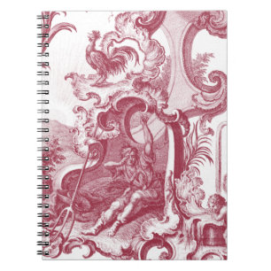 Elegant French Country Antique Red Toile de Jouy Notebook