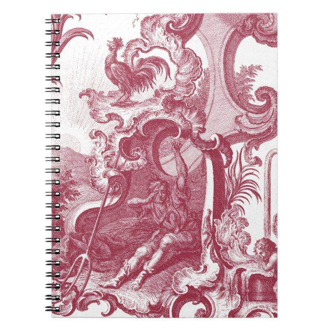 Elegant French Country Antique Red Toile de Jouy Notebook (Front)