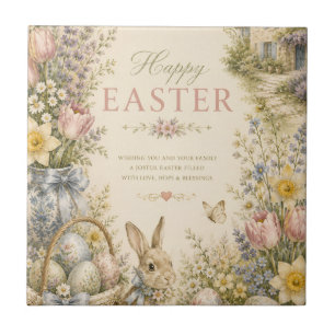 Elegant French Country Easter Greeting Vintage Ceramic Tile