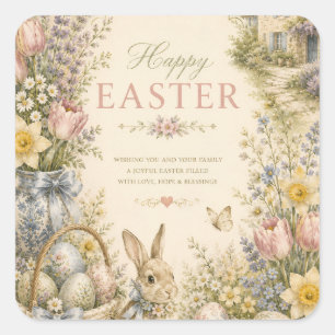 Elegant French Country Easter Greeting Vintage Square Sticker