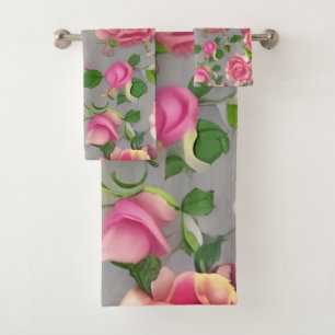 Elegant French Country Garden Rose Design Bath Towel Set