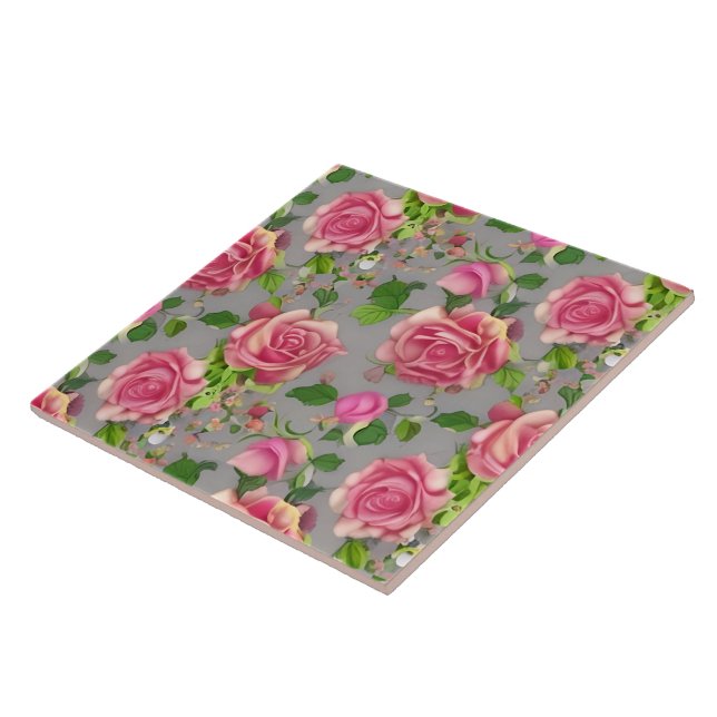 Elegant French Country Garden Rose Design Ceramic Tile (Side)