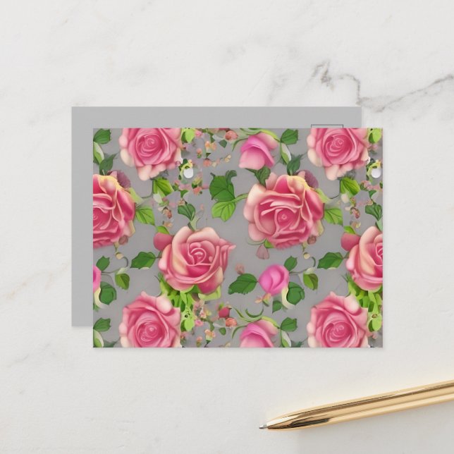 Elegant French Country Garden Rose Design Postcard (Front/Back In Situ)