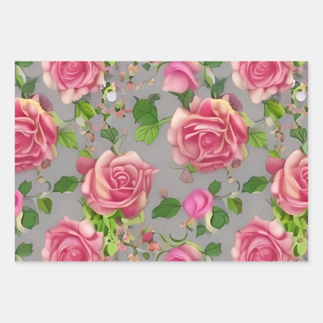 Elegant French Country Garden Rose Design Wrapping Paper Sheet (Front)