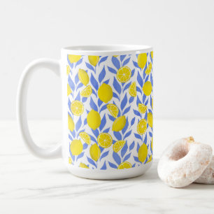 Elegant French Country Lemon Blue Botanical Coffee Mug