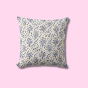 Elegant French Country Toile de Jouy Blue Pattern Cushion
