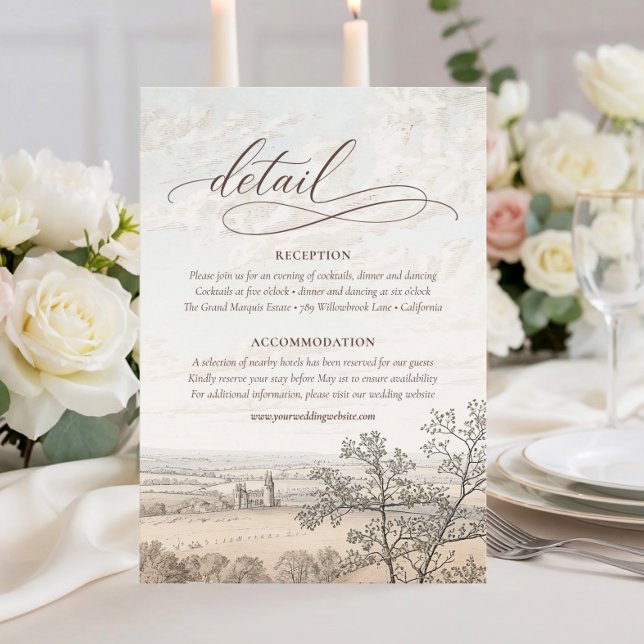 Elegant French Country Toile Wedding Detail Enclos Enclosure Card (Creator Uploaded)