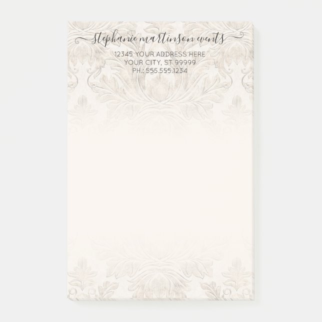 Elegant French Damask Ivory Professional Business Post-it Notes (Front)
