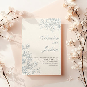 Elegant French Floral Blue Toile Wedding Invitation