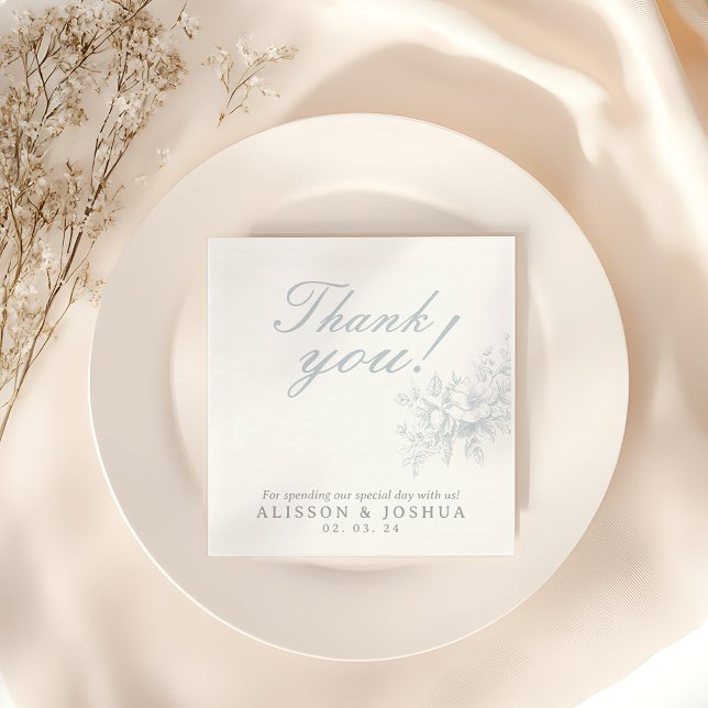 Elegant French Floral Blue Toile Wedding  Napkin (Creator Uploaded)