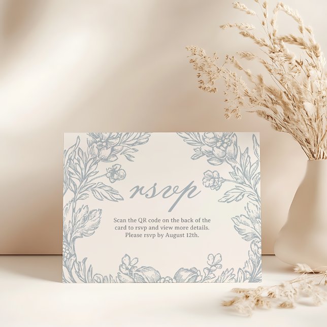 Elegant French Floral Blue Toile Wedding Rsvp Card (Creator Uploaded)