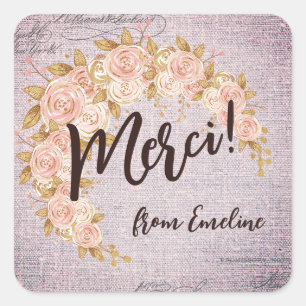 Elegant French Floral Merci Thank You Square Sticker
