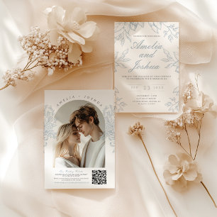 Elegant French Floral  Photo Arch with QR code  Invitation