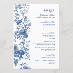 Elegant  French Floral Toile Blue Wedding Menu