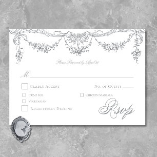 Elegant French Grey Victorian Chinoiserie Wedding RSVP Card
