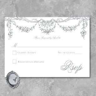 Elegant French Grey Victorian Chinoiserie Wedding RSVP Card