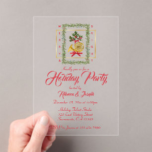 Elegant French Horn Christmas Cherry Red Acrylic Invitations