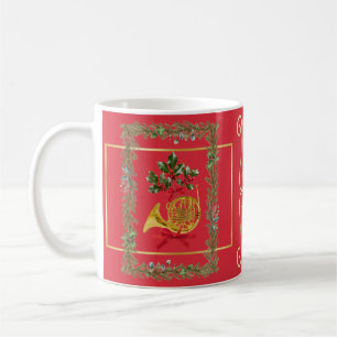 Elegant French Horn Christmas Cherry Red Coffee Mug