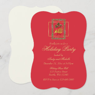 Elegant French Horn Christmas Cherry Red Flat Card