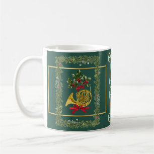 Elegant French Horn Christmas Dark Green Coffee Mug
