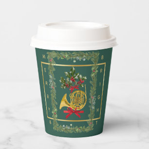 Elegant French Horn Christmas Dark Green Paper Cups
