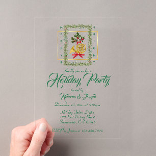 Elegant French Horn Christmas Green Acrylic Invitations