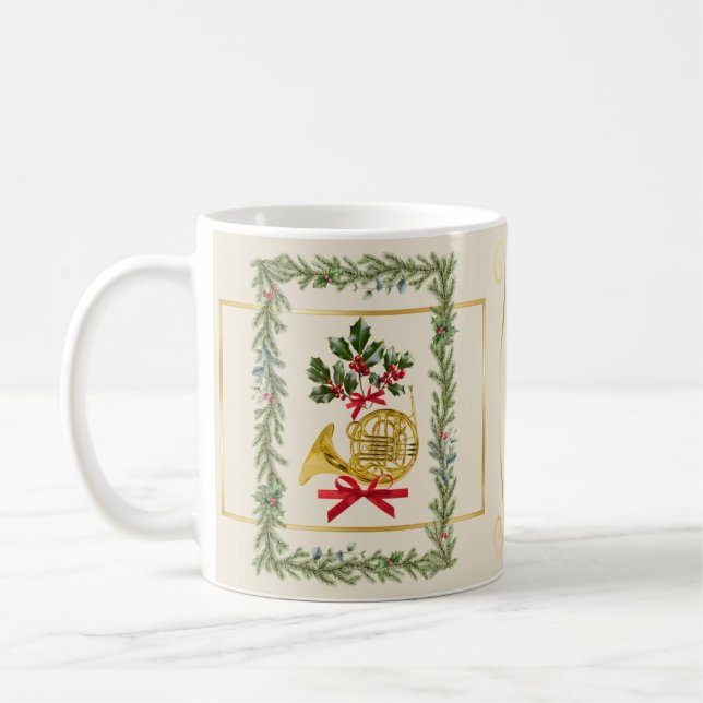 Elegant French Horn Christmas Irish Cream Coffee Mug (Left)