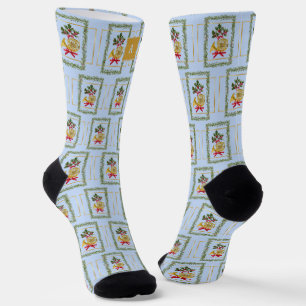 Elegant French Horn Christmas Light Blue2 Monogram Socks