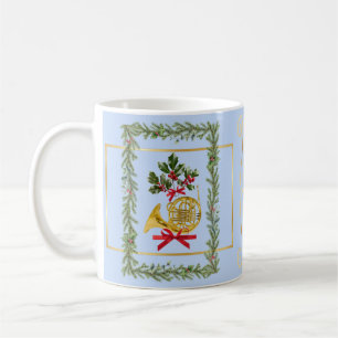Elegant French Horn Christmas Light Blue Coffee Mug