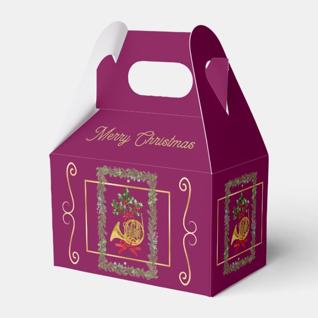 Elegant French Horn Christmas Purple  Favour Box (Front Side)