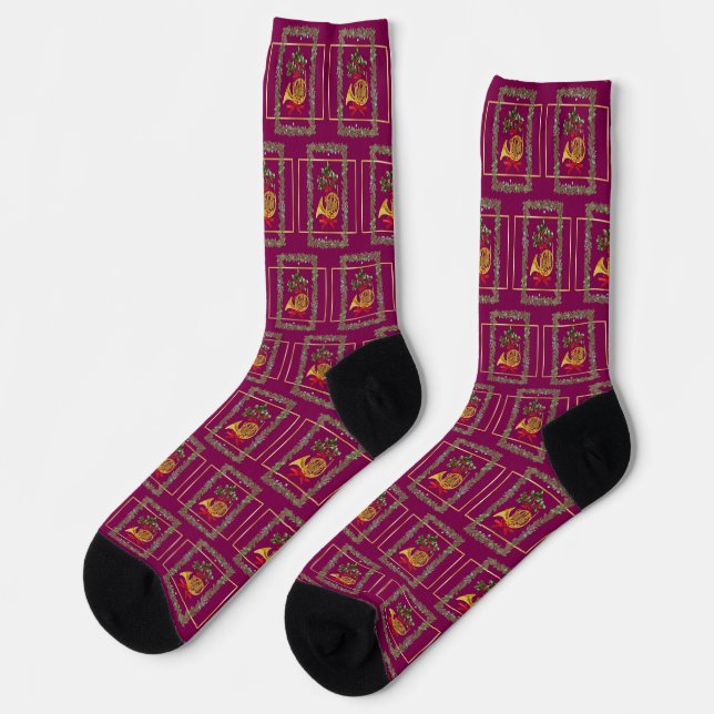 Elegant French Horn Christmas Purple Socks (Left)
