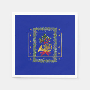 Elegant French Horn Christmas Royal Blue Paper Napkin