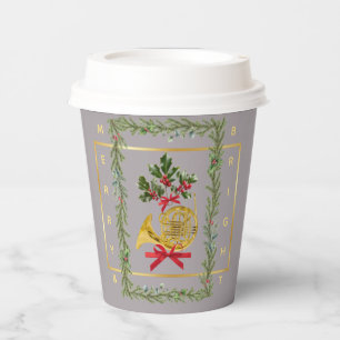 Elegant French Horn Christmas Taupe Paper Cup