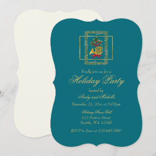 Elegant French Horn Christmas Teal5 Flat Card