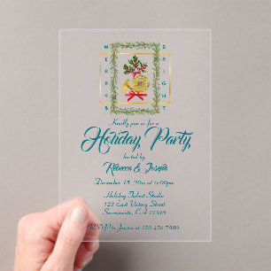 Elegant French Horn Christmas Teal Acrylic Invitations