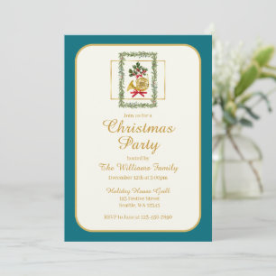 Elegant French Horn Christmas Teal Invitation